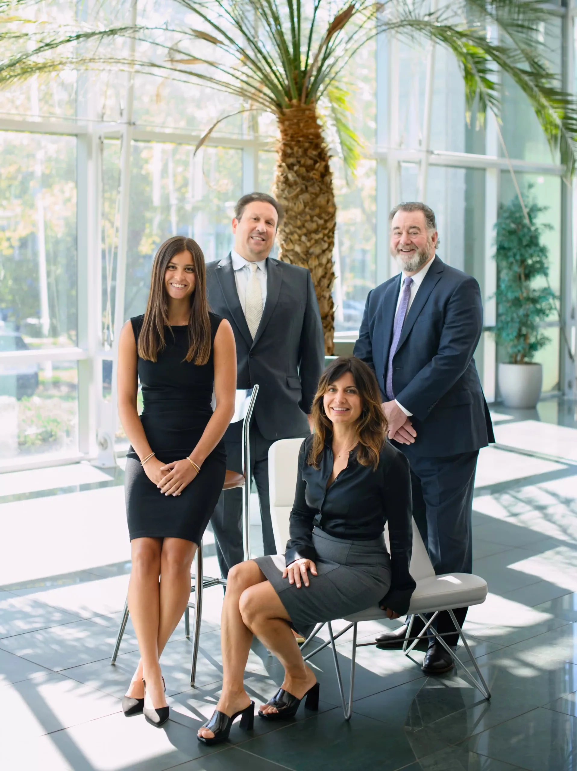 Eleiva Financial team of four in a sunlit office atrium